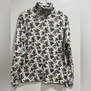 Vintage Currants By Jeri-Jo Horse Riding Print Turtleneck Sweater Sz Large